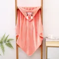 Weiches rosa Korallenvlies Baby Badetuch mit Kapuze und niedlicher Katzenstickerei - Orange Katze