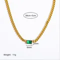 Gouden Cubaanse schakelketting met rechthoekige groene edelsteen hanger, 38 cm - Rechthoekige Smaragd