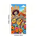Colorful Mexican Day of the Dead door cover banner featuring skeletons playing guitars - 100D Polyester / Door Cover 13