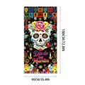 Vibrant Dia de los Muertos door cover decoration with colorful skull and floral pattern - 100D Polyester / Door Cover 22