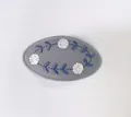 Elegant grey oval fabric BB hair clip featuring white flower and blue leaf embroidery - Single Piece / Gray