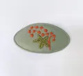 Sage green oval fabric BB hair clip featuring delicate plant and berry embroidery - Single Piece / Dark Green