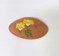 Handmade oval fabric hair clip featuring yellow floral embroidery for girls and kids - Single Piece / Orange Brown