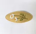 Pince à cheveux ovale jaune en tissu avec de délicates marguerites blanches brodées - Pièce Unique / Jaune
