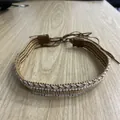 Retro handmade braided hat band accessory with pearls and metallic beads for DIY fashion - 56-58cm / White and Brown Woven Rope with Rhinestone and Gold Chain Decorative Band (AB326)