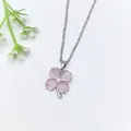 Elegante collana in acciaio inossidabile con ciondolo a quadrifoglio rosa argento. - Stile Pietra Occhio di Gatto Cuore Rosa (Catena Argento)