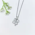 Elegante collana in acciaio inossidabile argento con ciondolo a quadrifoglio in occhio di gatto - Stile Pietra Occhio di Gatto Cuore Grigio Chiaro (Catena Argento)