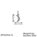 Small stainless steel silver crescent moon charm pendant with micro-pave clear zircons - Zirconia Moon / Steel