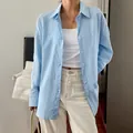 Casual lichtblauw damesoverhemd met lange mouwen voor vakantie en dagelijkse vrije tijd - S / Blauw