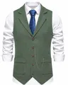 Detailed view of a green herringbone tweed men's vest with lapels and chain detail - 3XL / Tops / Green