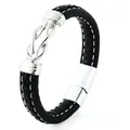 Handmade braided black leather bracelet for men with a silver knot and magnetic tube clasp - Black Infinity Knot Leather Style / 19cm / Steel