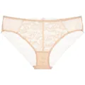 Sexy beige lace mesh panties with breathable cotton crotch and low-waist design - S / Nude