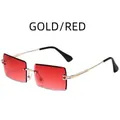 Gafas de sol cuadradas sin montura con montura de metal dorado y lentes rojas elegantes - Montura Dorada Lentes Rojas (C15)