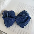 Elegante fermaglio per capelli con fiocco in chiffon a pois blu navy stile retrò francese - Fiocco Blu a Pois