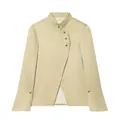 Elegante kaki asymmetrische overslagblazer met opstaande kraag en knopen - XS / Tops / Khaki
