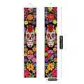 Dekorative Tag der Toten Banner für die Veranda mit bunten Zuckerschädeln und Blumenmustern - Spruchpaar 29 / 180x30cm / 100D Polyester