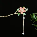 Eleganter traditioneller chinesischer Haarschmuck mit Perlen und Quasten - Rosa Blume mit Farbverlauf Bambus-Stil (2707)