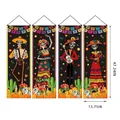 Pancartas mexicanas para puerta del Día de los Muertos con diseños de esqueletos coloridos - Skeleton Musicians and Dancers Set (4-Piece Set 1) / 100D Polyester 4-Piece Set