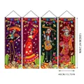 Coloridas pancartas de puerta mexicanas del Día de los Muertos con diseños de calaveras - Musician Lady Skeleton Set (4-Piece Set 4) / 100D Polyester 4-Piece Set