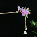 Eleganter Haarschmuck mit violetten Blumen und Schmetterlings-Quasten für Hanfu-Stil - Schmetterling Maiglöckchen Lila Rosa Blume Quaste (2718)