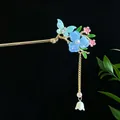 Vintage Hanfu Haarnadel mit blauer Blume, Schmetterlingsmotiv und elegantem Hängequasten-Dekor - Blauer Schmetterling Maiglöckchen Quaste (2719)