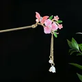 Traditionelle chinesische Quasten-Haarnadel mit rosa Schmetterlings-Design - Rosa Farbverlauf Schmetterling Maiglöckchen Künstliche Perle Quaste (2720)