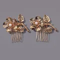 Peine para el cabello de novia de flor dorada vintage con perla - Peineta Floral Vintage Dorada Hs-j7119ag (paquete De 2)