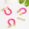 Detail of pink enamel U-shaped horseshoe buckles and screw pins for jewelry DIY - Hot Pink