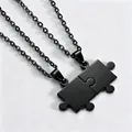 Schwarze Edelstahl-Puzzleteil-Pärchenhalsketten-Anhänger mit passenden schwarzen Ketten - Schwarz + Gliederkette