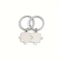 Paire de porte-clés puzzle emboîtables en acier inoxydable poli pour cadeau de couple - Style porte-clés / Argent