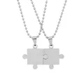 Colliers assortis en acier inoxydable avec pendentifs puzzle pour couples, finition argentée - Chaîne à Billes / Argent