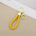 Handmade yellow braided rope keychain with gold-plated metal clasp for car keys - Generation 1 Round Dragon Woven Buckle (Light Gold) / Yellow