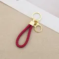 Premium handmade red braided leather keychain with gold metal rings for car keys - Generation 1 Round Dragon Woven Buckle (Light Gold) / Rose Red