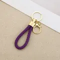 Premium purple braided leather keychain with elegant gold clasp for car keys and bags - Generation 1 Round Dragon Woven Buckle (Light Gold) / Deep purple