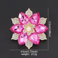 Elegant pink crystal flower brooch pin for women, vintage gold-tone fashion accessory - White Rhinestone & AB White with Rose Red Acrylic Flower