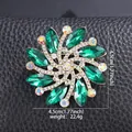 Vintage green glass floral brooch pin for elegant women's garment accessories - White Rhinestone & AB White with Peacock Green Glass Radial