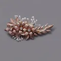 Handcrafted rose gold floral bridal hair clip with delicate alloy leaves and pearls - Gold - Forest Style Versatile (HS-J7064G)