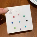 Set of ten colorful matte mini stud earrings for women with hypoallergenic silver pins - DOU1 Nine Color Beans [Matte]