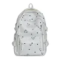 Large capacity white casual backpack with cute cartoon bear and black polka dot patterns - No Pendant / White