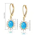 Gold-plated sunflower leverback earrings with blue oval opal and clear zircons - Gold-Blue Opal