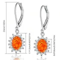 Elegant silver sunflower leverback earrings featuring orange oval opal and cubic zirconia - White Gold - Orange Opal