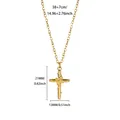 Detailed view of the gold cross pendant necklace featuring rose engraving and size specifications - Retro Rose Cross (G127653)
