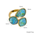 Goldener offener Ring aus Titanstahl mit bunten Zirkon-Wassertropfen-Elementen - Blauer Opal