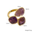 Leichter luxuriöser 14K vergoldeter offener Ring mit lila Steinen aus Titanstahl - Amethyst Farbe
