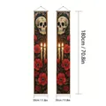 Skull and red floral Day of the Dead porch banners, 180x30cm festive decor - Black Gold Red Skull Floral (21)