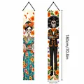 Traditional Mexican Day of the Dead skeleton door banners with La Catrina, 180x30cm - Skeleton Musician and Marigold (23)