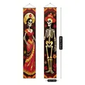 Day of the Dead porch banners featuring a colorful skeleton couple for party decoration - Red Gold Traditional Dress Skeleton (17)