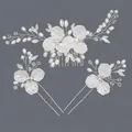 Ensemble élégant de peigne et épingles à cheveux fleurs argentées et perles pour mariages - Ensemble peigne à cheveux (HS-J7379S) / Argent