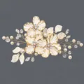 Elegante accessorio per capelli con fiori in acrilico crema, perle e cristalli per il matrimonio - Stile clip per capelli (HS-J6982G) / Oro