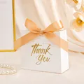 Elegant white European candy gift box with champagne ribbon and gold foil Thank You text - Small (11.5x10x4.5cm) / White THANK YOU (Gold Ribbon)